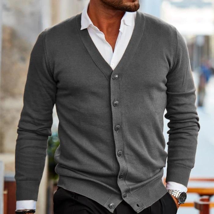 Herren Cardigan mit Knopfleiste und V Ausschnitt