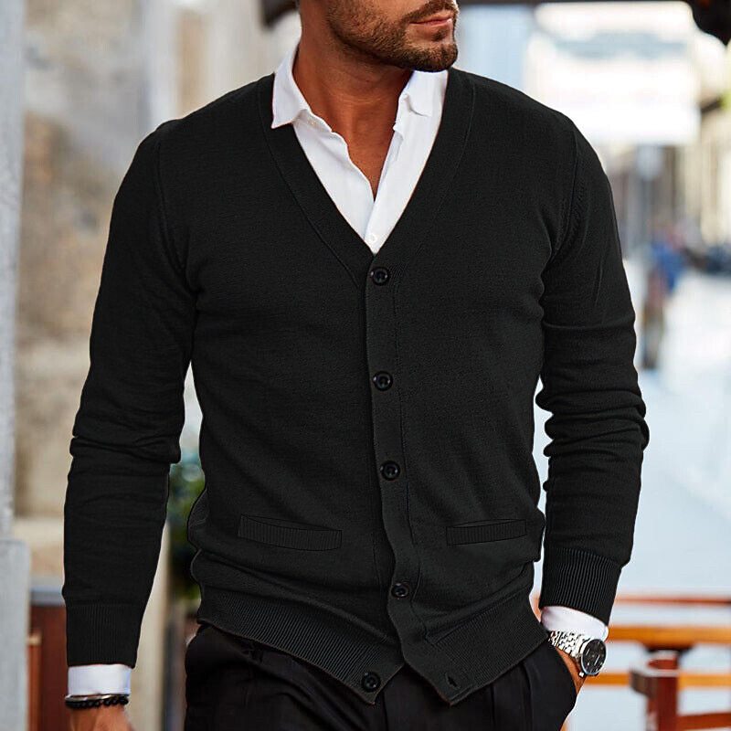 Herren Cardigan mit Knopfleiste und V Ausschnitt