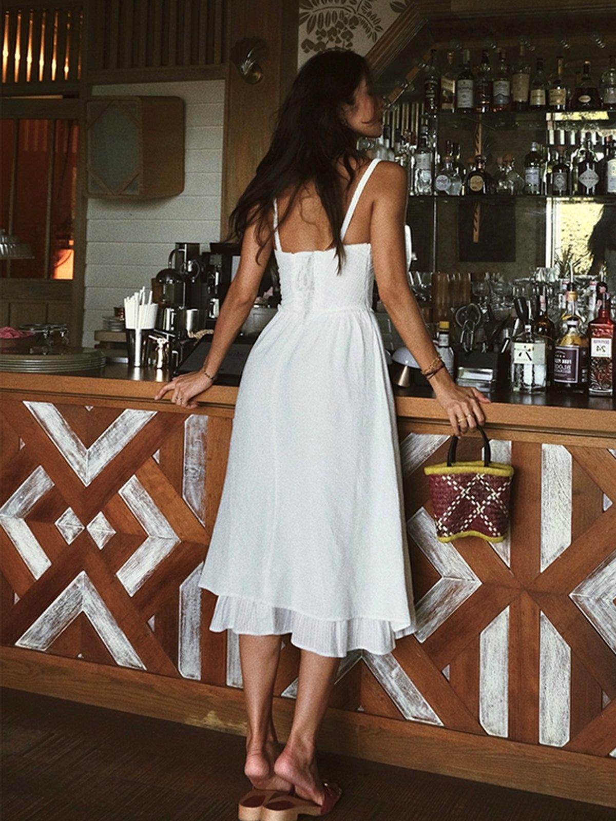 Damen ärmelloses Midi Kleid mit Knopfleiste und Rüschensaum