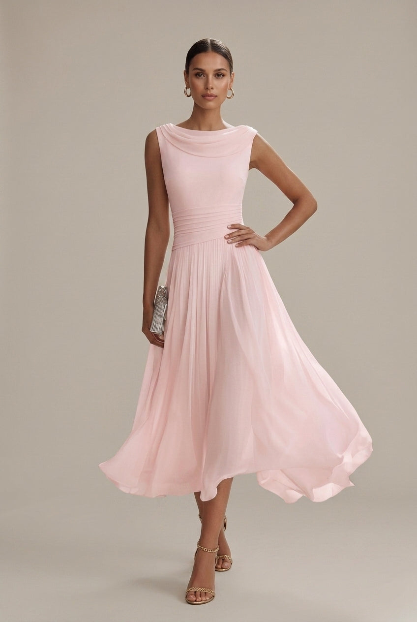 Damen Midi-Kleid, ärmellos mit Wickelausschnitt und Faltenrock