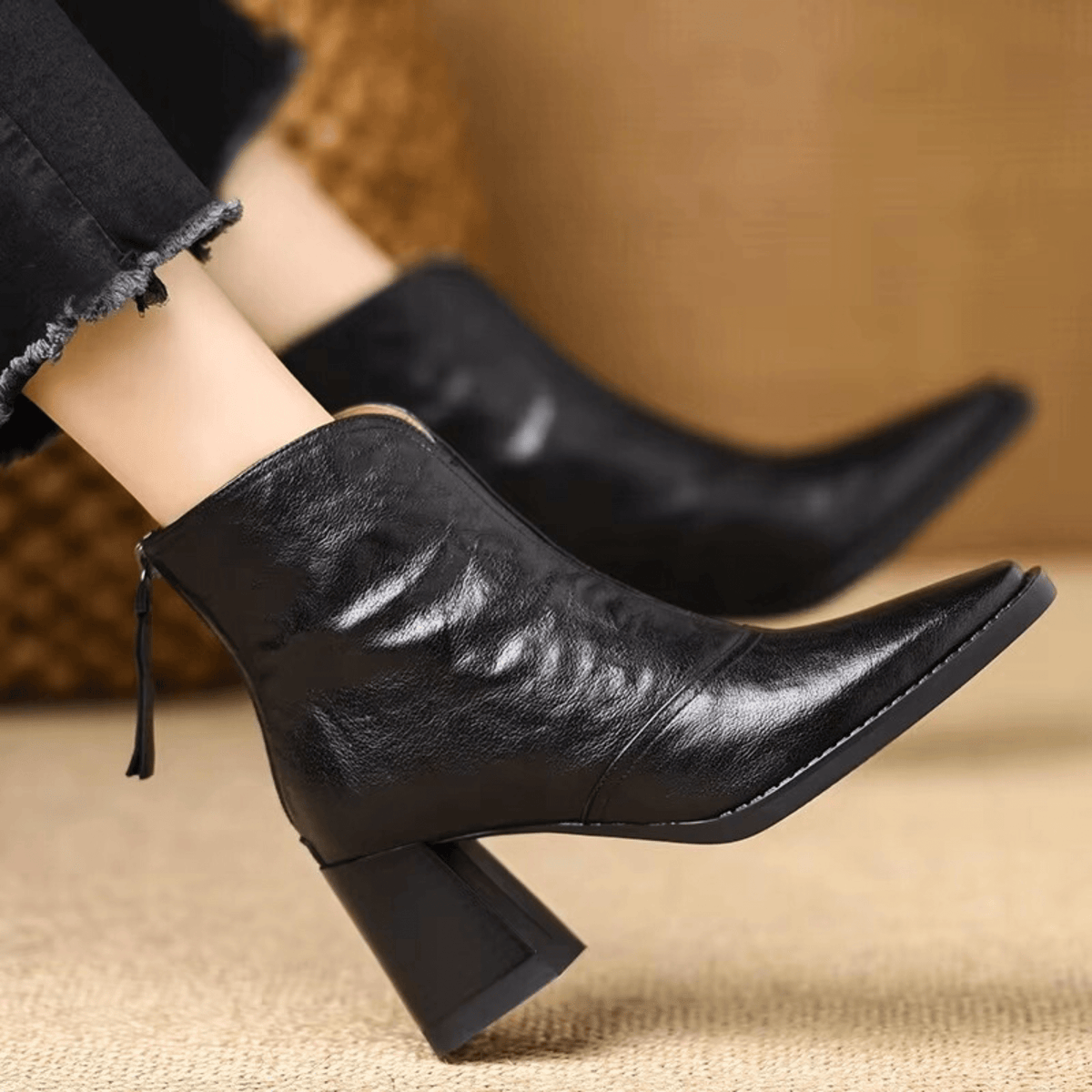 Damen Stiefeletten mit Blockabsatz und Reißverschluss