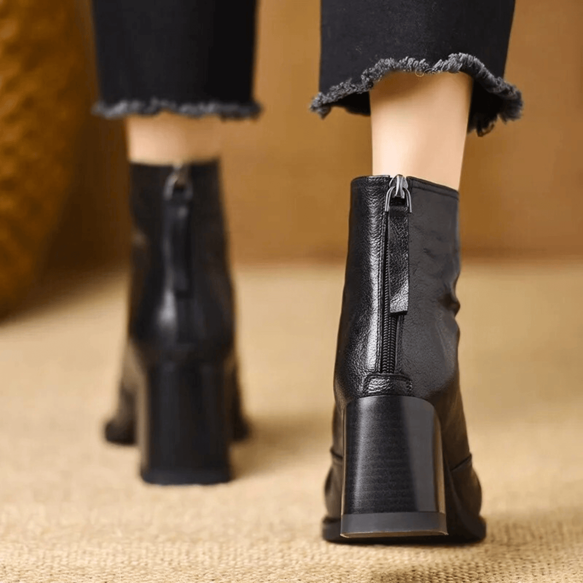 Damen Stiefeletten mit Blockabsatz und Reißverschluss