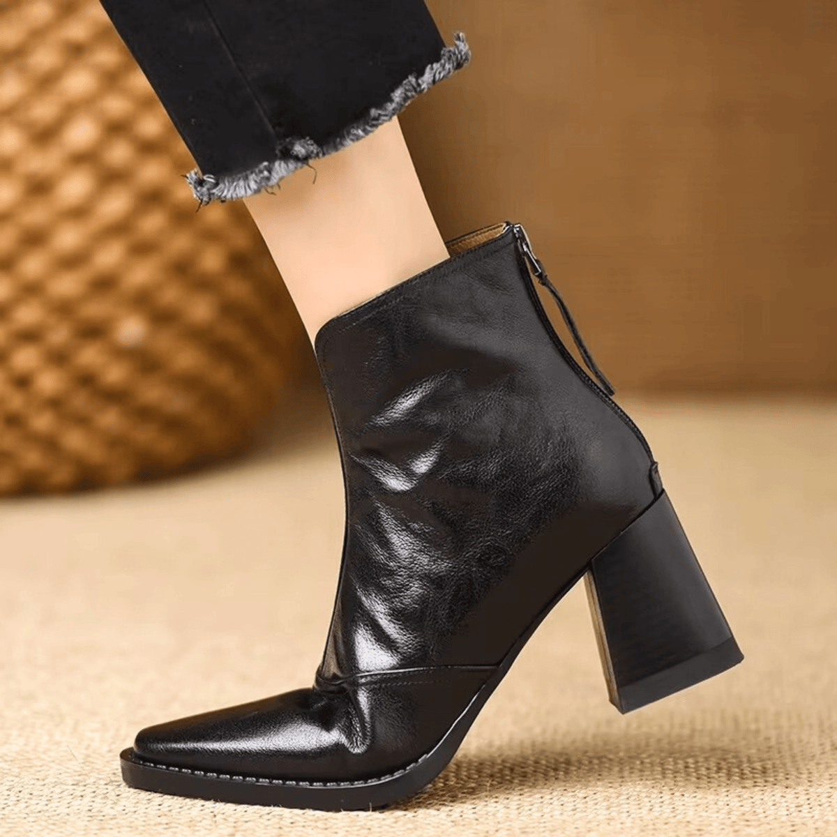 Damen Stiefeletten mit Blockabsatz und Reißverschluss