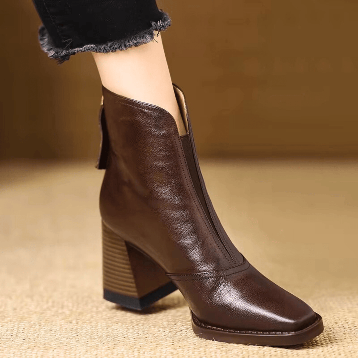 Damen Stiefeletten mit Blockabsatz und Reißverschluss