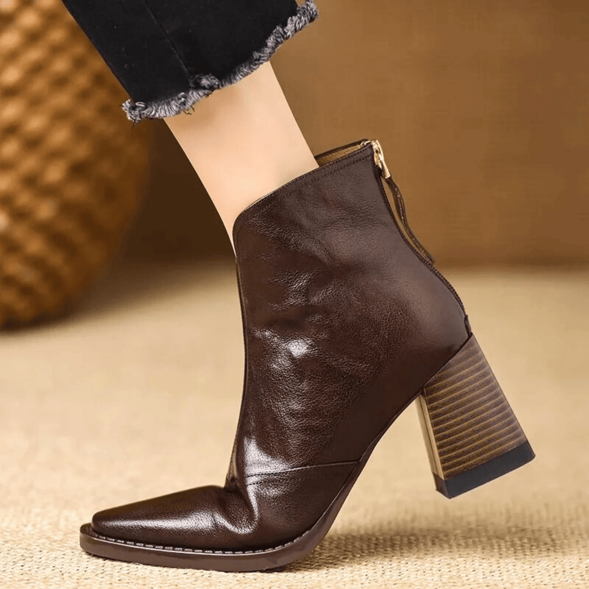Damen Stiefeletten mit Blockabsatz und Reißverschluss