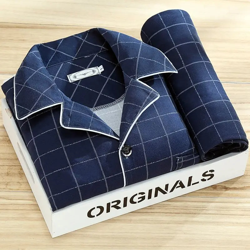 Herren Pyjama Set mit Hemd und Knopfleiste